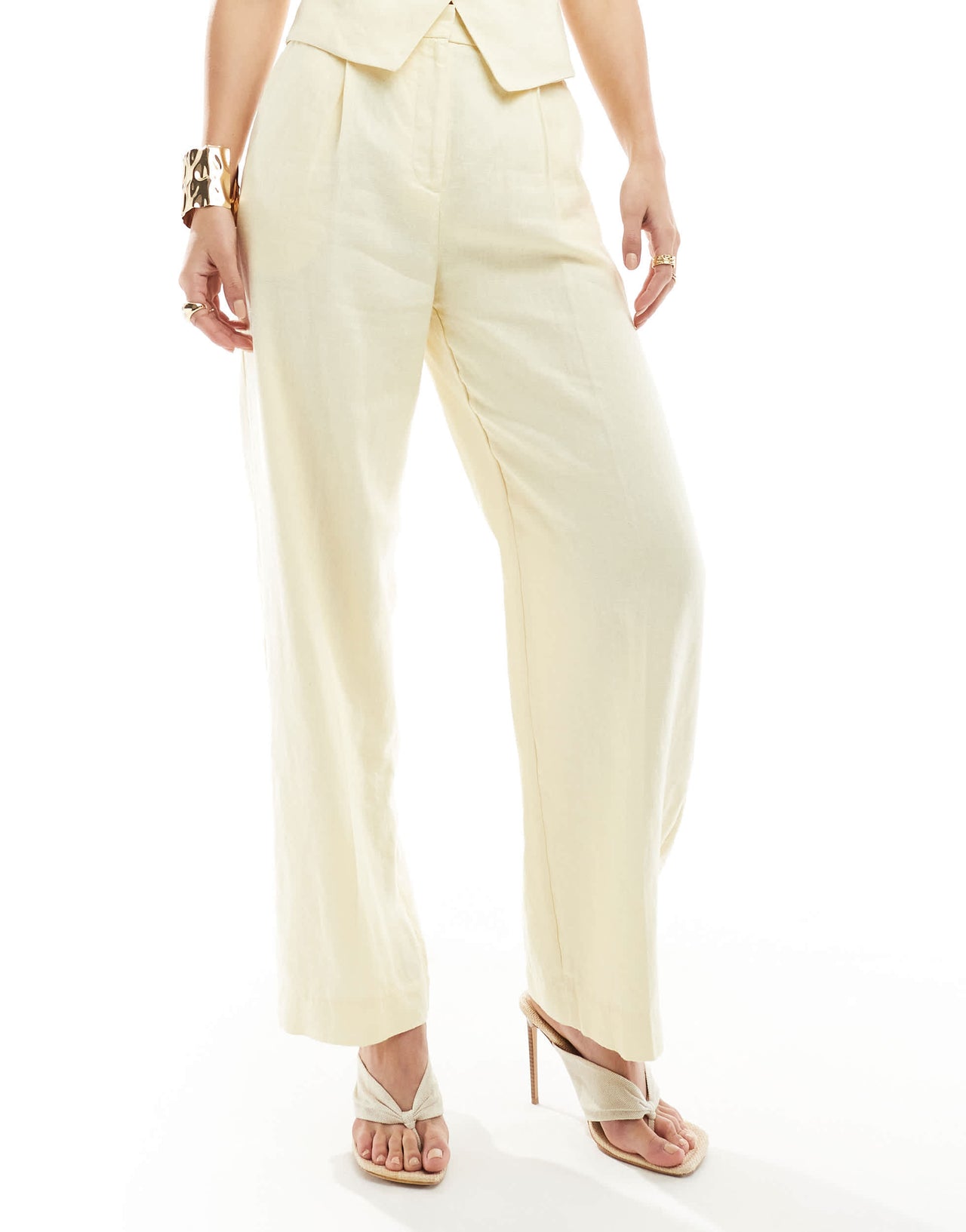& Other Stories linen straight leg trousers in butter yellow