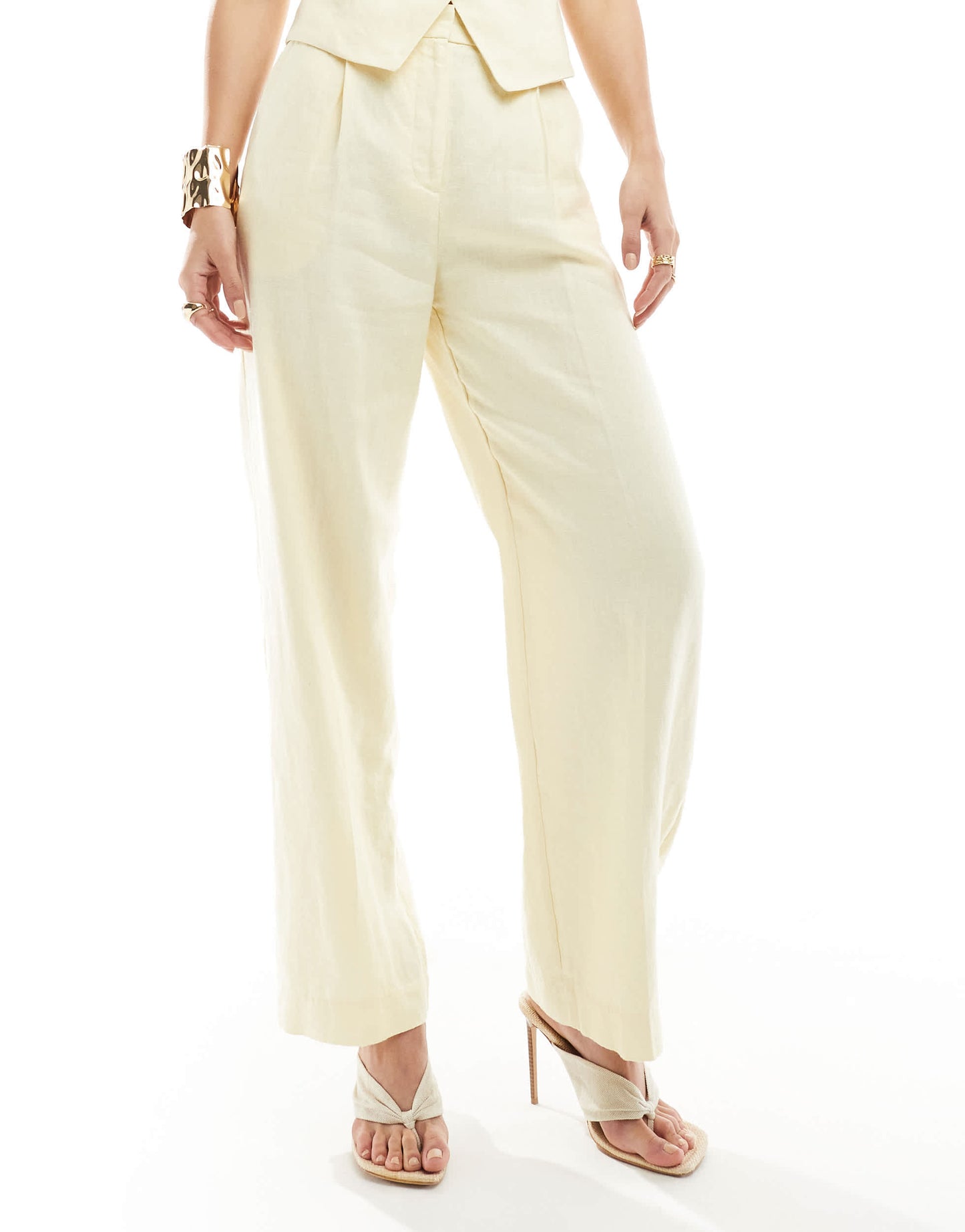 & Other Stories linen straight leg trousers in butter yellow