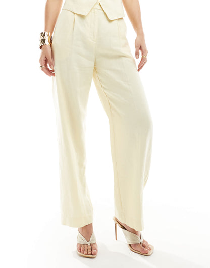 & Other Stories linen straight leg trousers in butter yellow