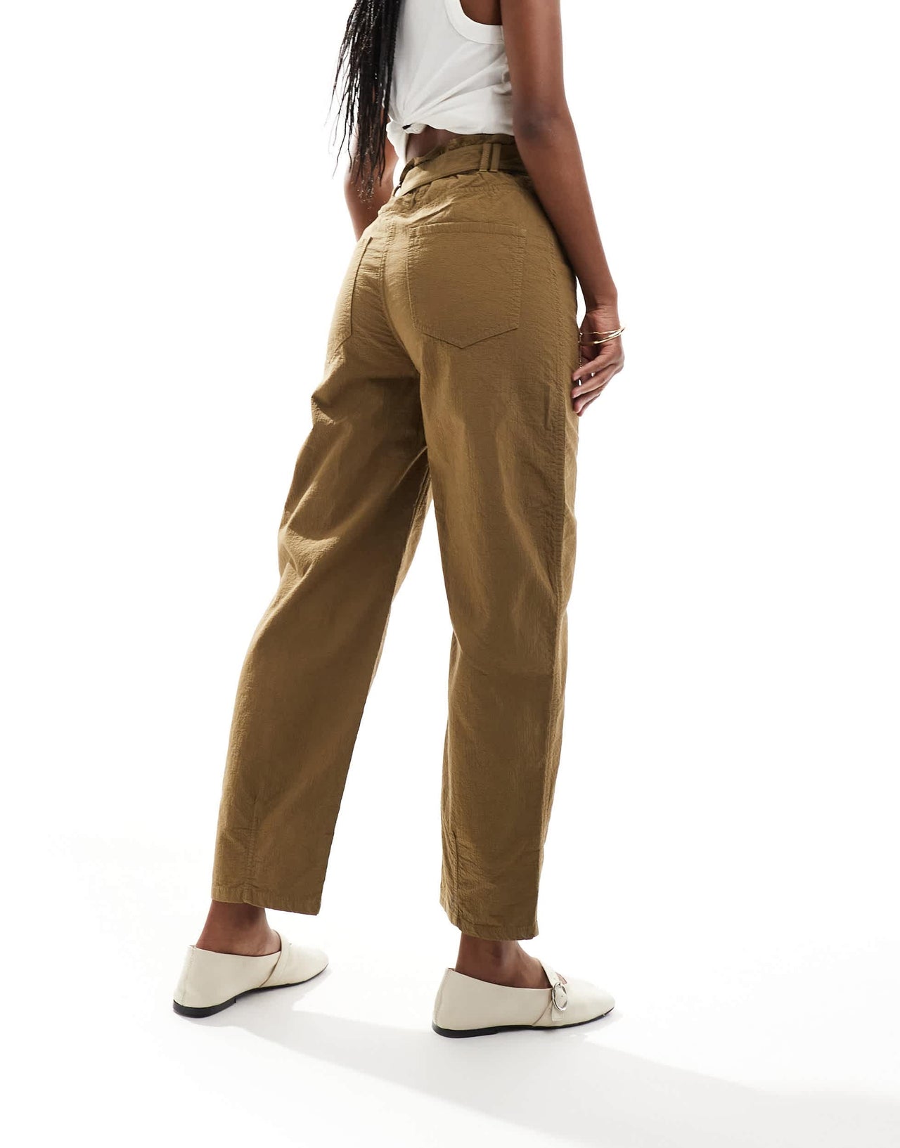 & Other Stories paperbag waist curved leg trousers in brown