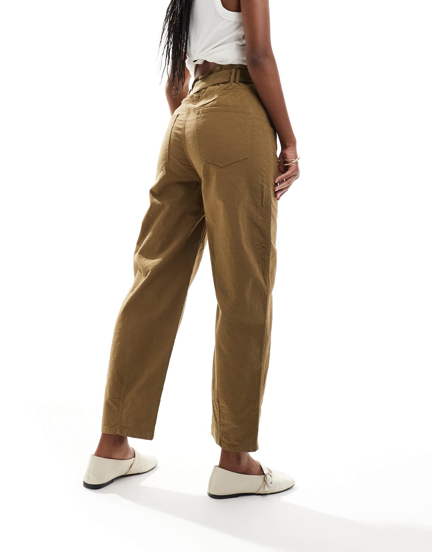 & Other Stories paperbag waist curved leg trousers in brown