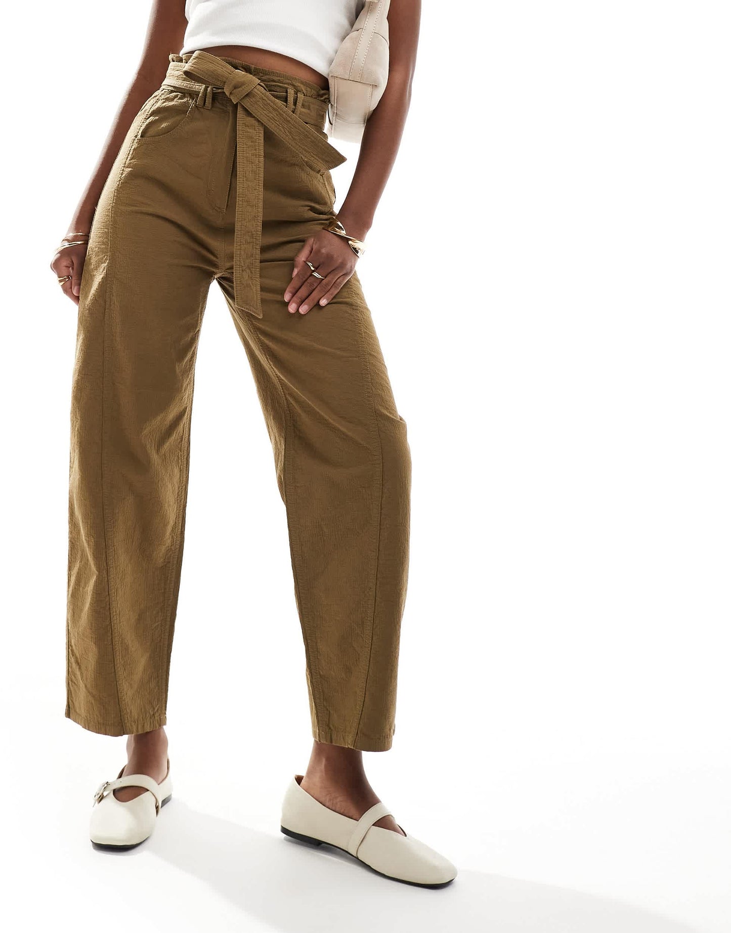 & Other Stories paperbag waist curved leg trousers in brown