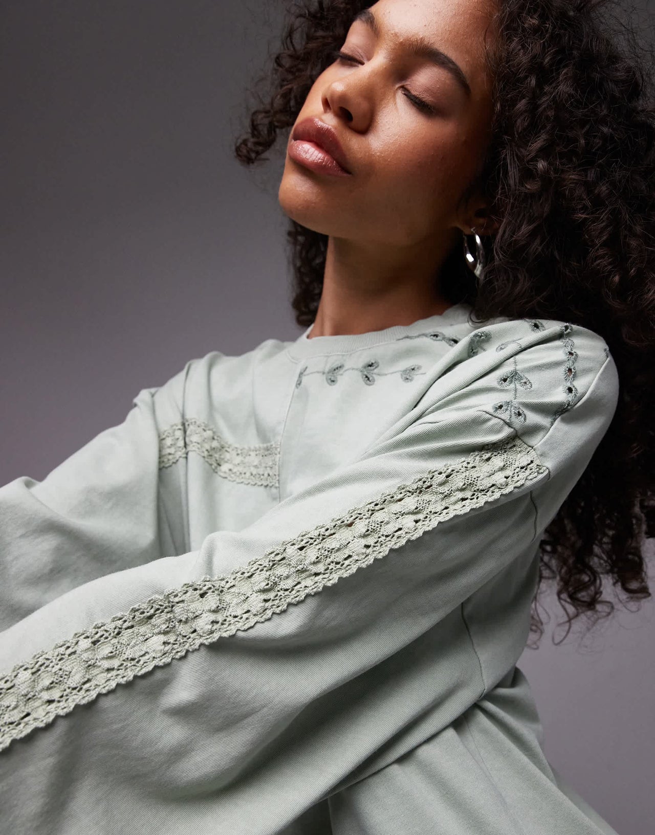 Topshop washed crochet long sleeve skater in sage