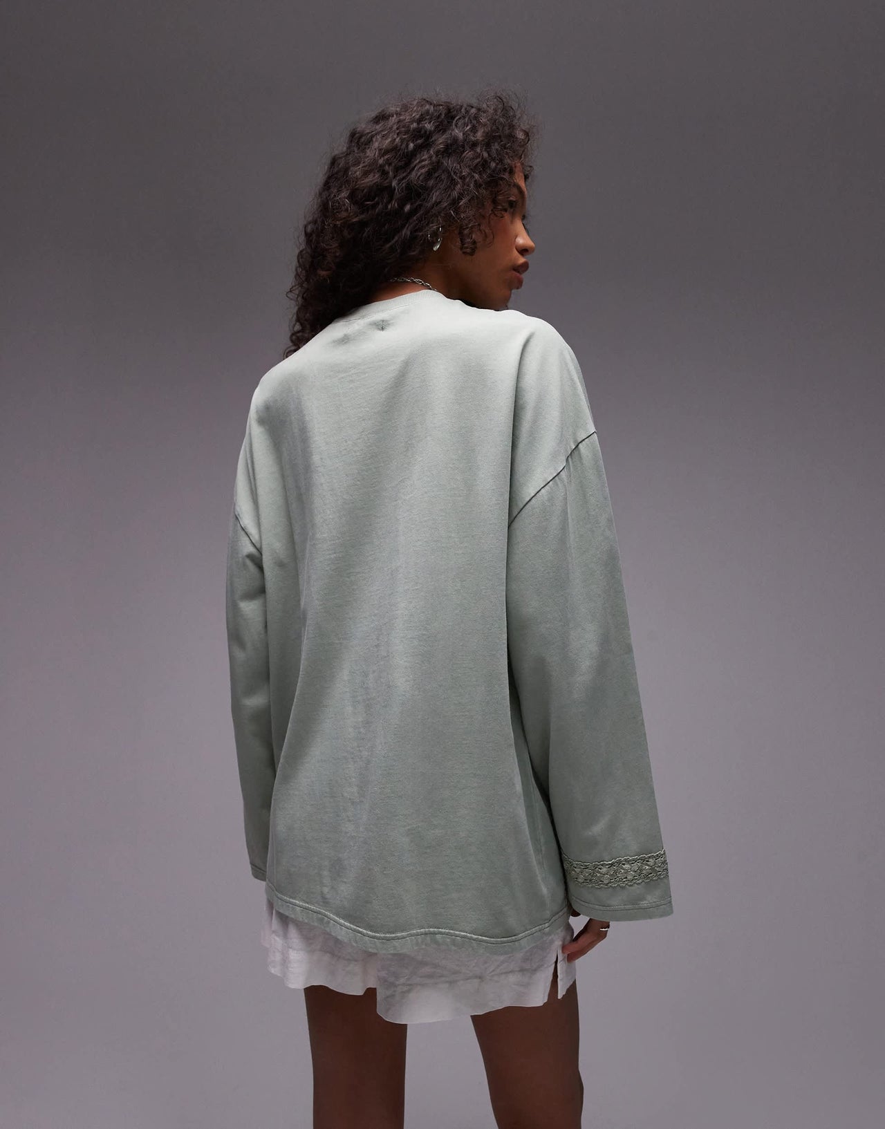 Topshop washed crochet long sleeve skater in sage