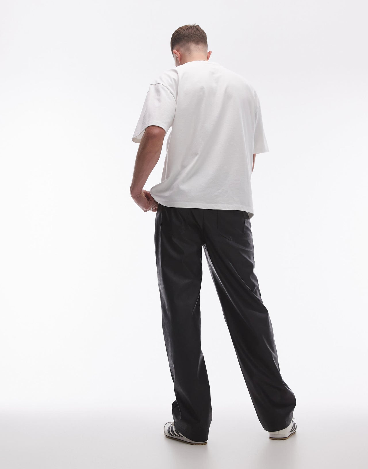 Topman wide leg faux leather trousers in black