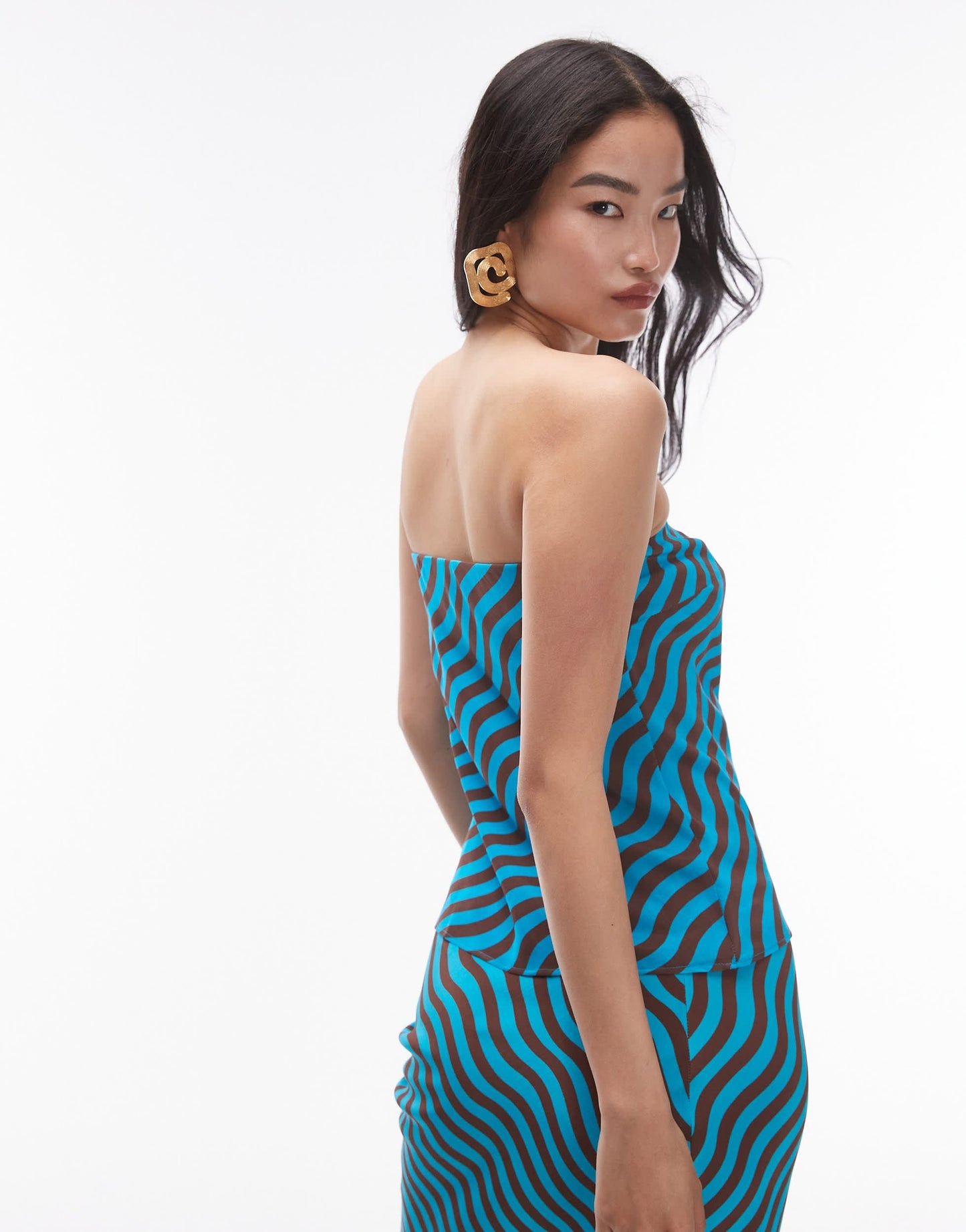 Topshop co-ord wiggle stripe bandeau top in turquoise and brown