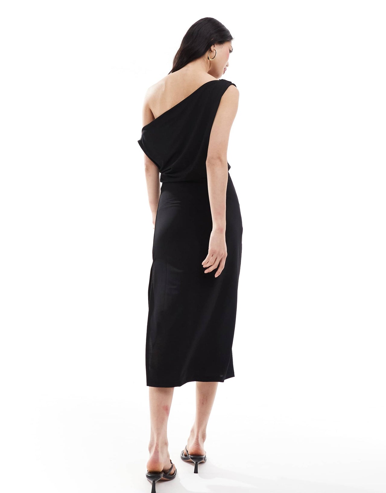 Pretty Lavish one shoulder ruched midaxi dress in black