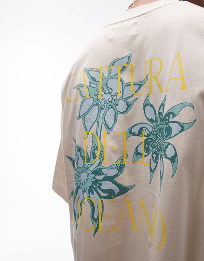 Topman extreme oversized fit t-shirt floral in ecru