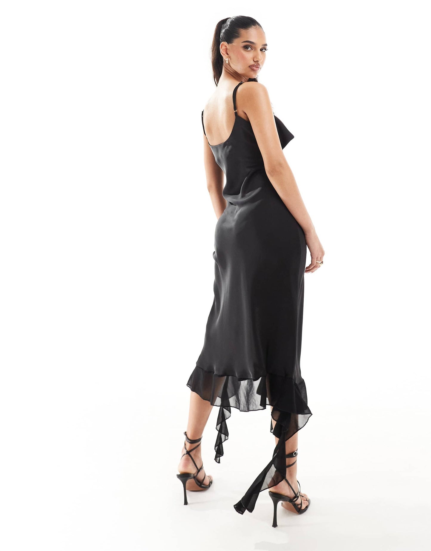 Kaiia exclusive cowl neck ruffle hem maxi dress in black