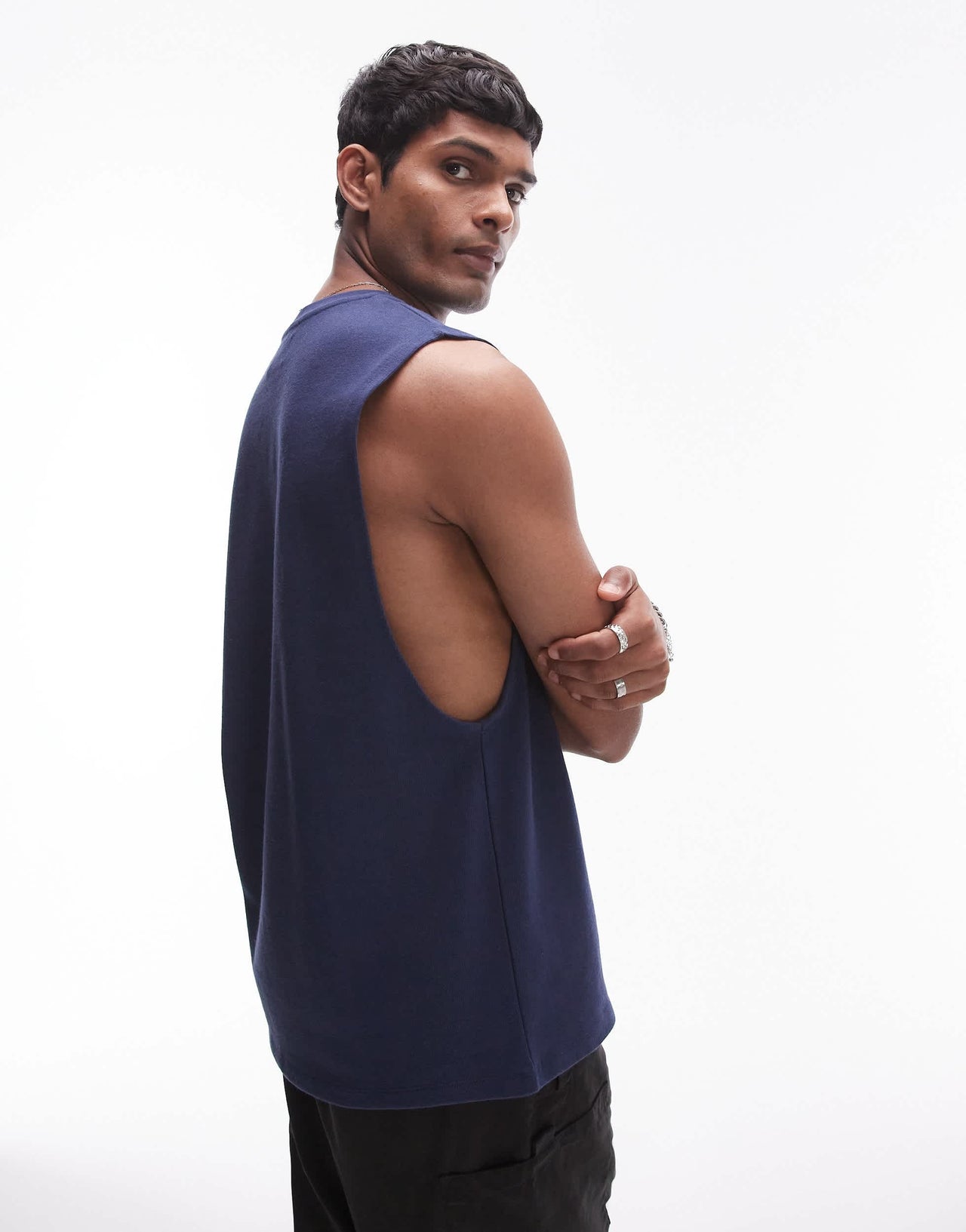 Topman relaxed sleeveless heavyweight t-shirt in navy
