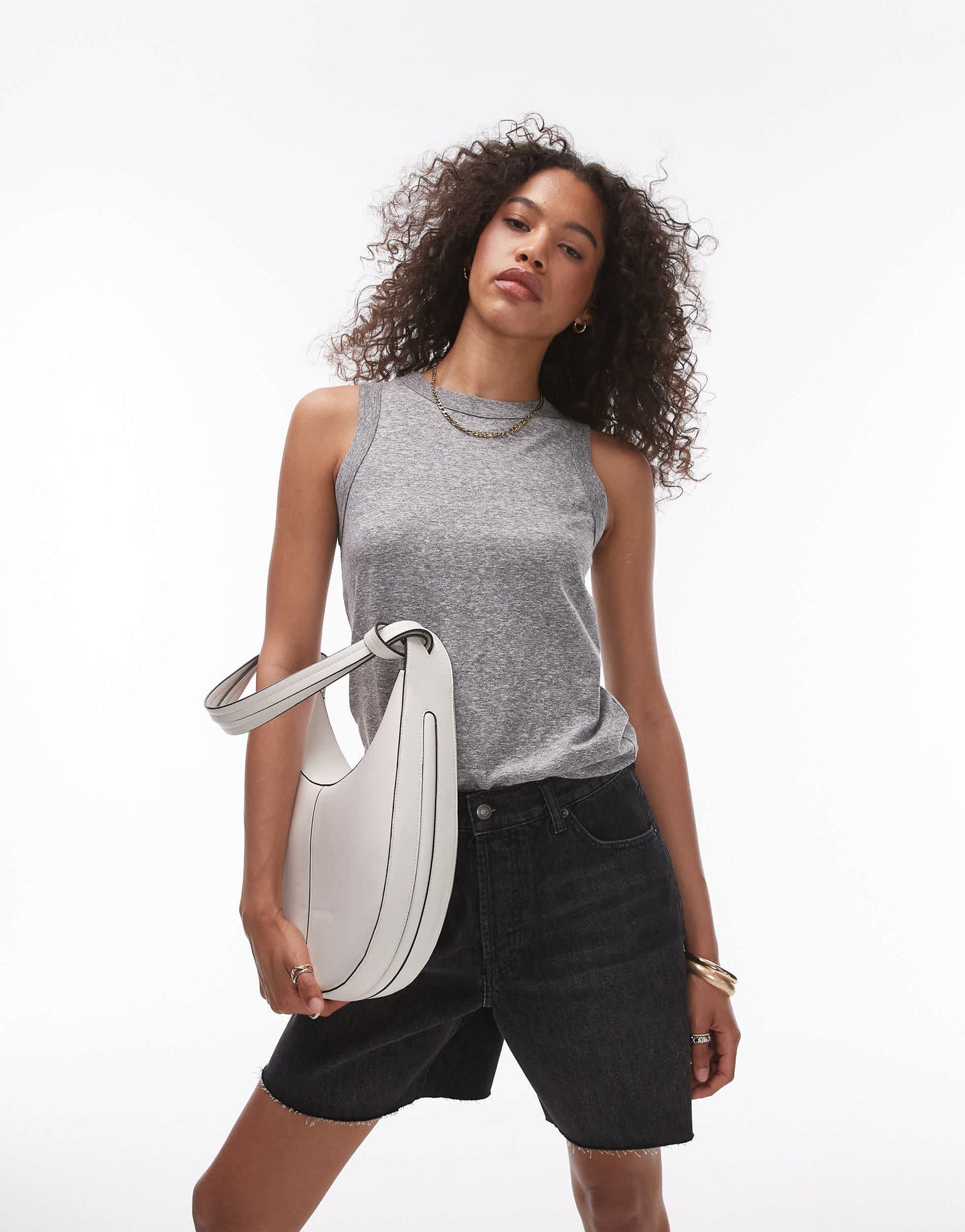 Topshop marled scoop neck vest in grey marl