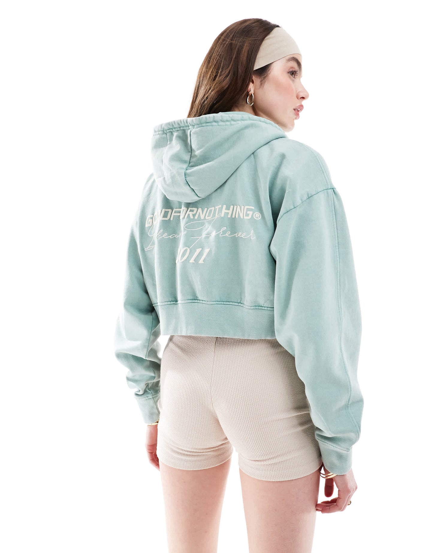 Good For Nothing crop oversized logo hoodie in light green