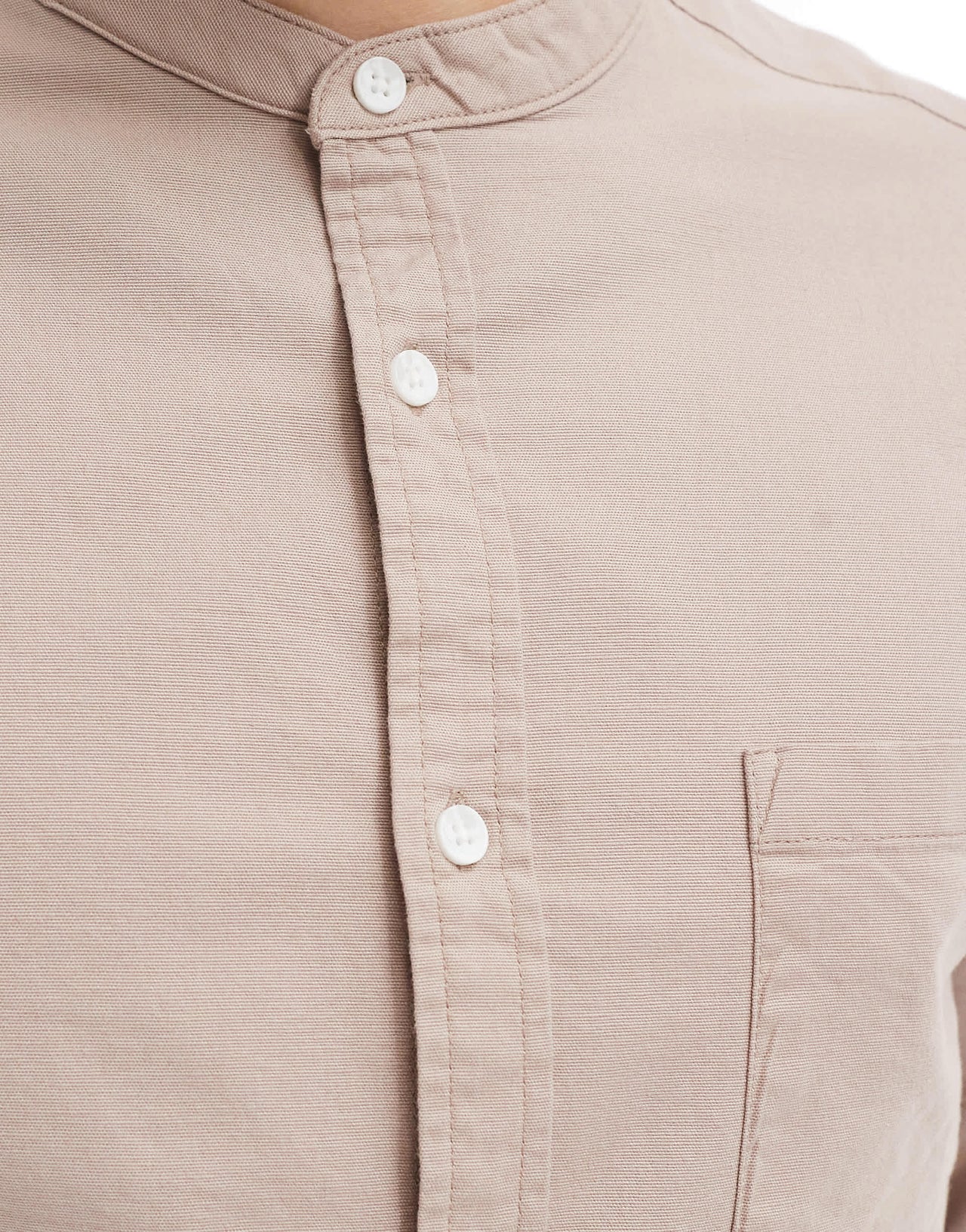 ASOS DESIGN slim oxford shirt with grandad collar in stone