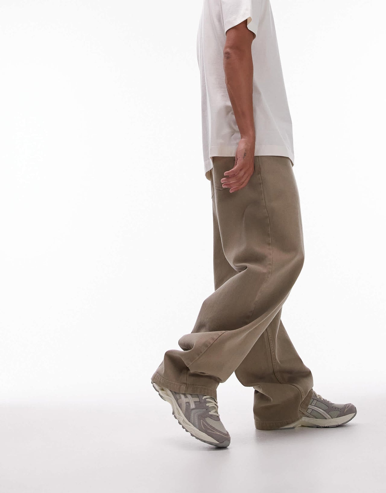 Topman extra wide leg twill trousers in stone