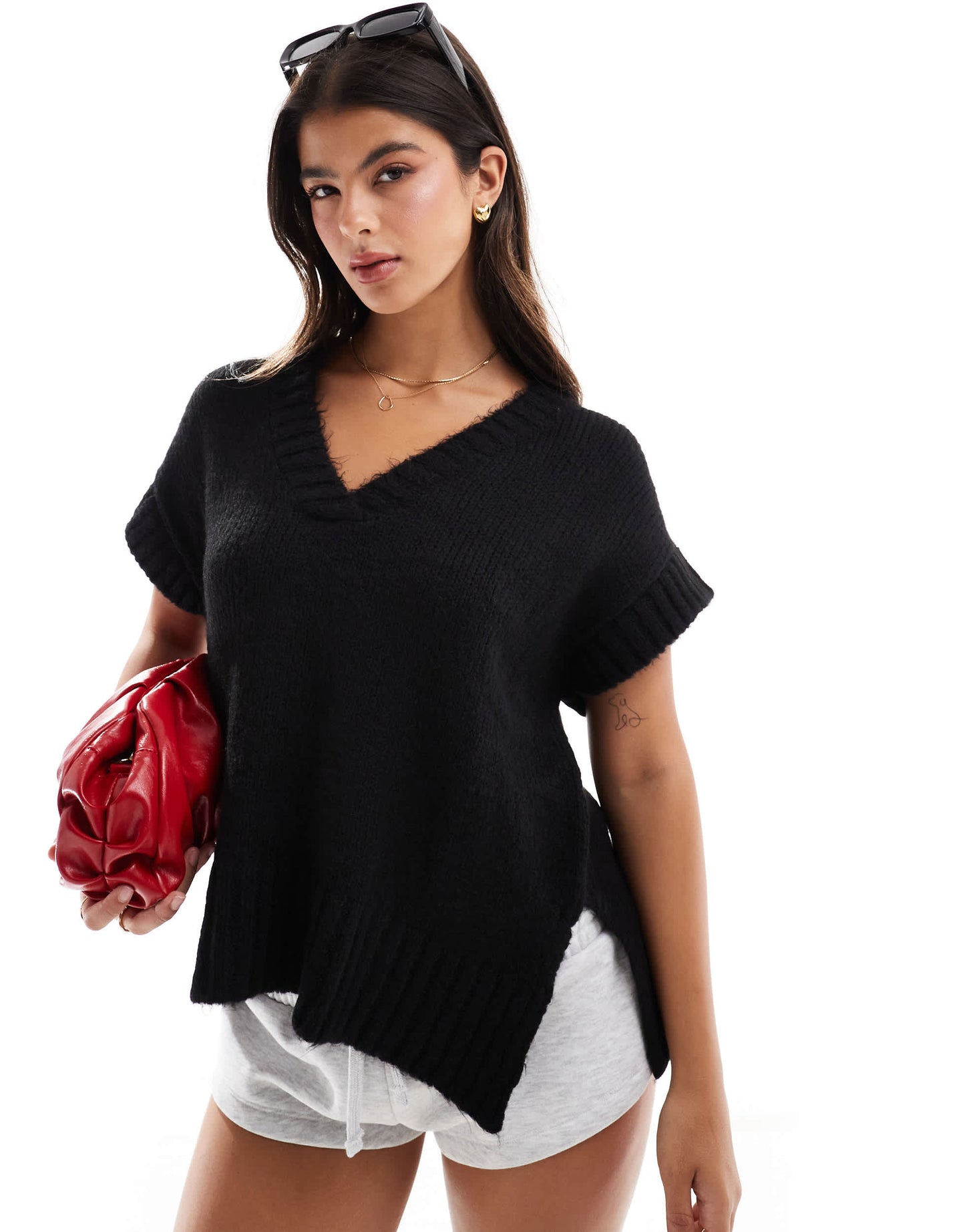 Miss Selfridge knitted vest in black