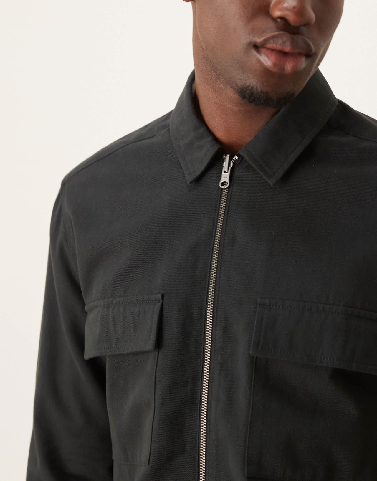 ASOS DESIGN twill zip through overshirt in black - BLACK