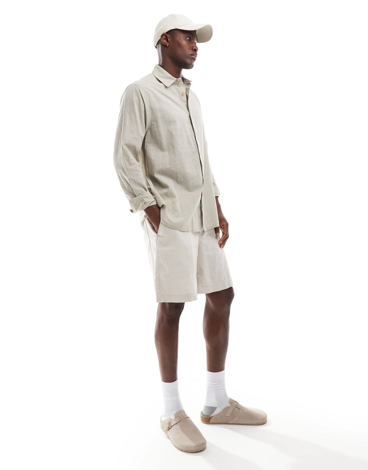 ASOS DESIGN relaxed linen look shirt with button down collar in grey