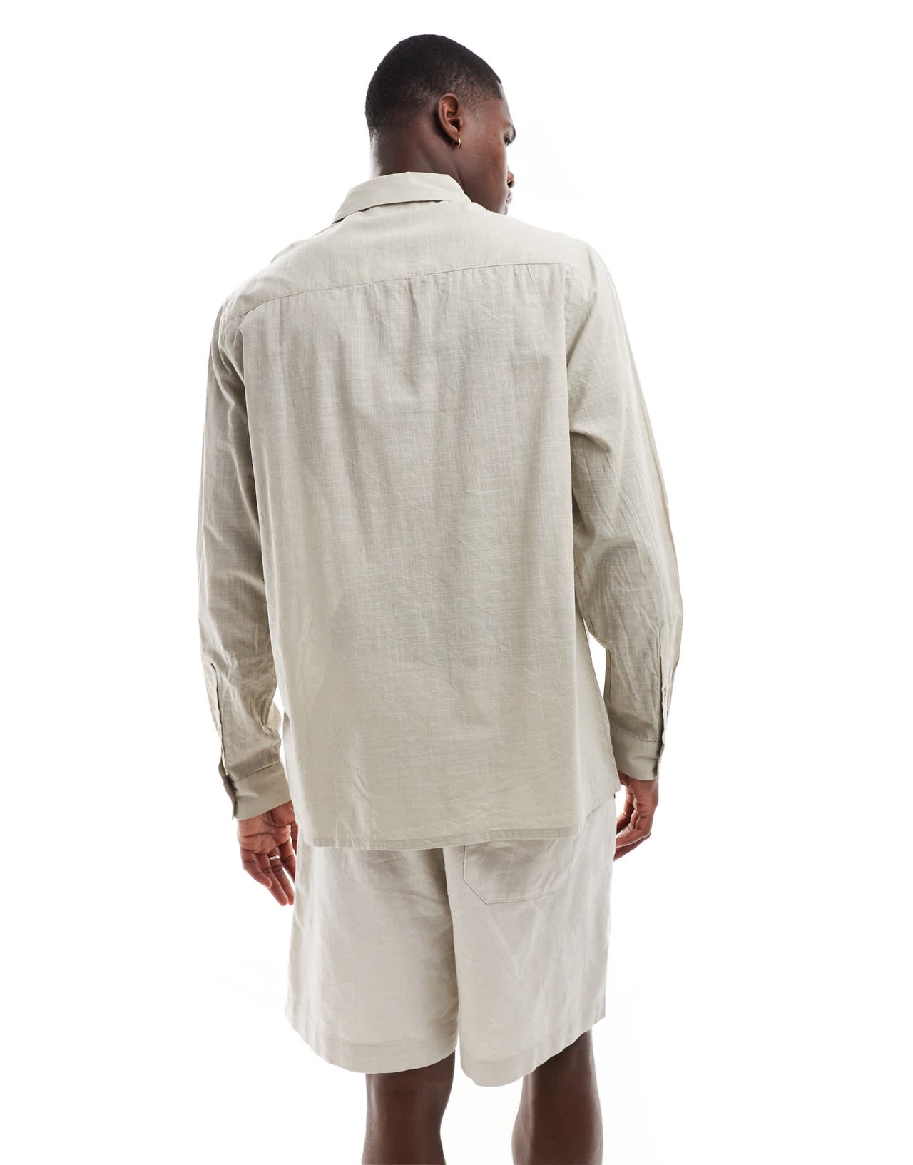 ASOS DESIGN relaxed linen look shirt with button down collar in grey