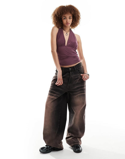 COLLUSION plunge halter top in lilac