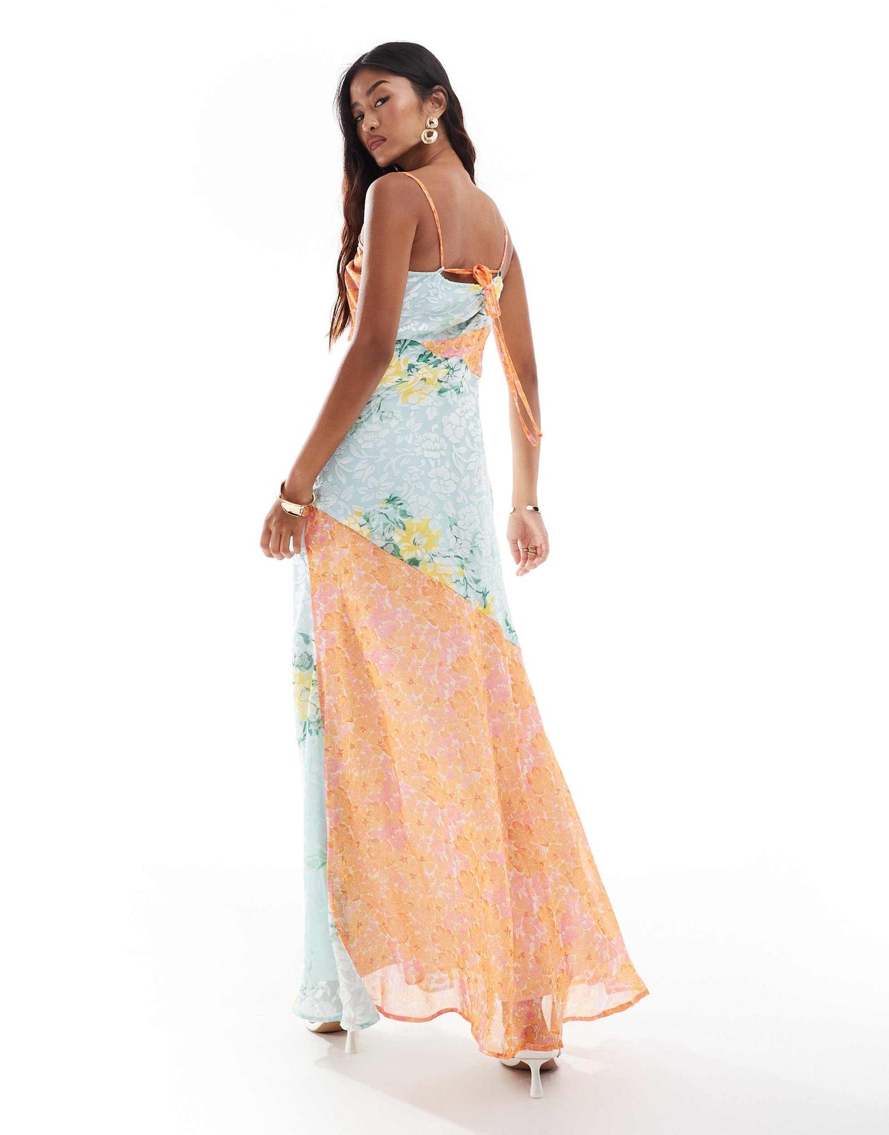 ASOS DESIGN jacquard spliced mixed print  cami maxi dress