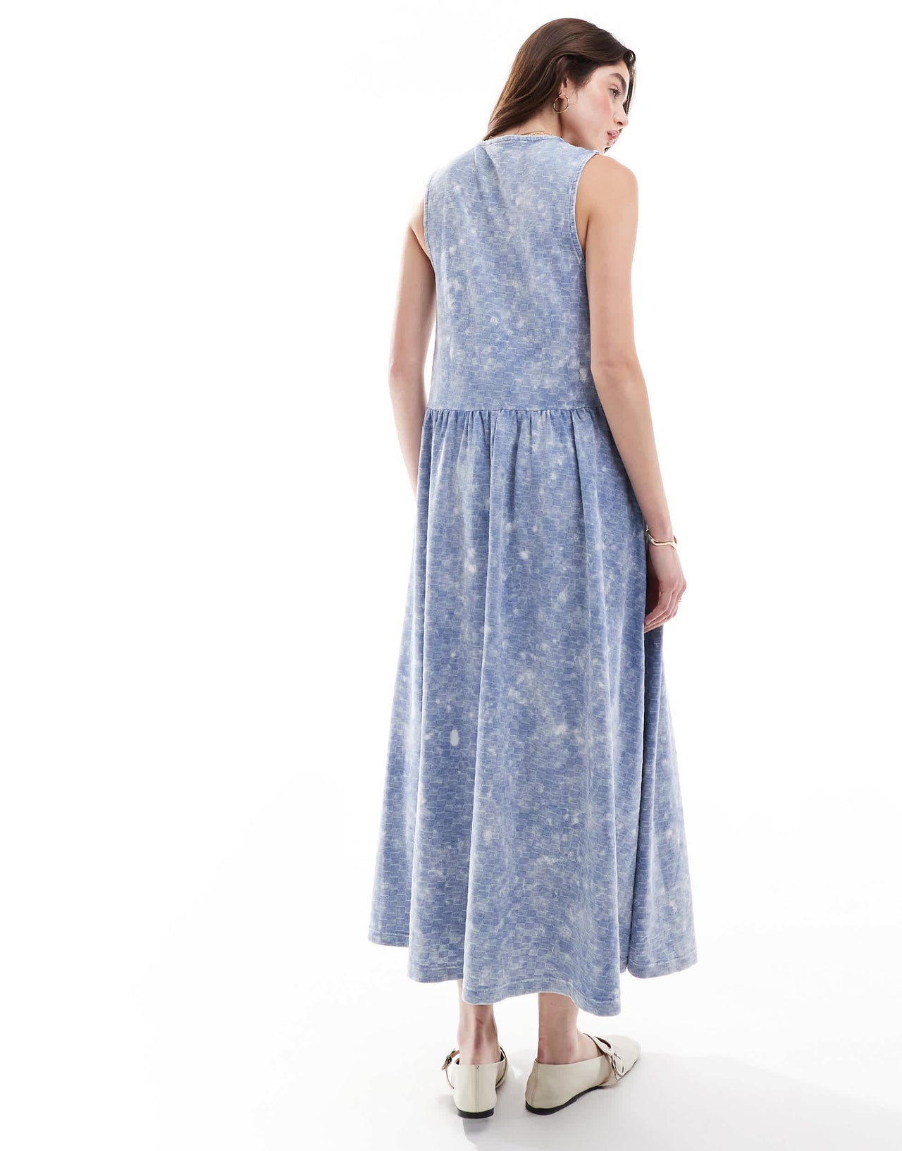 ASOS DESIGN tie front printed midi dress in blue acid wash