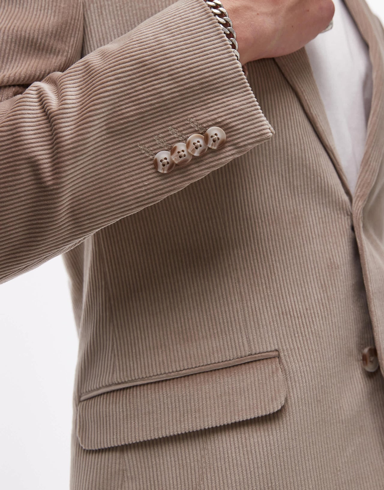 Topman slim cord suit jacket in stone