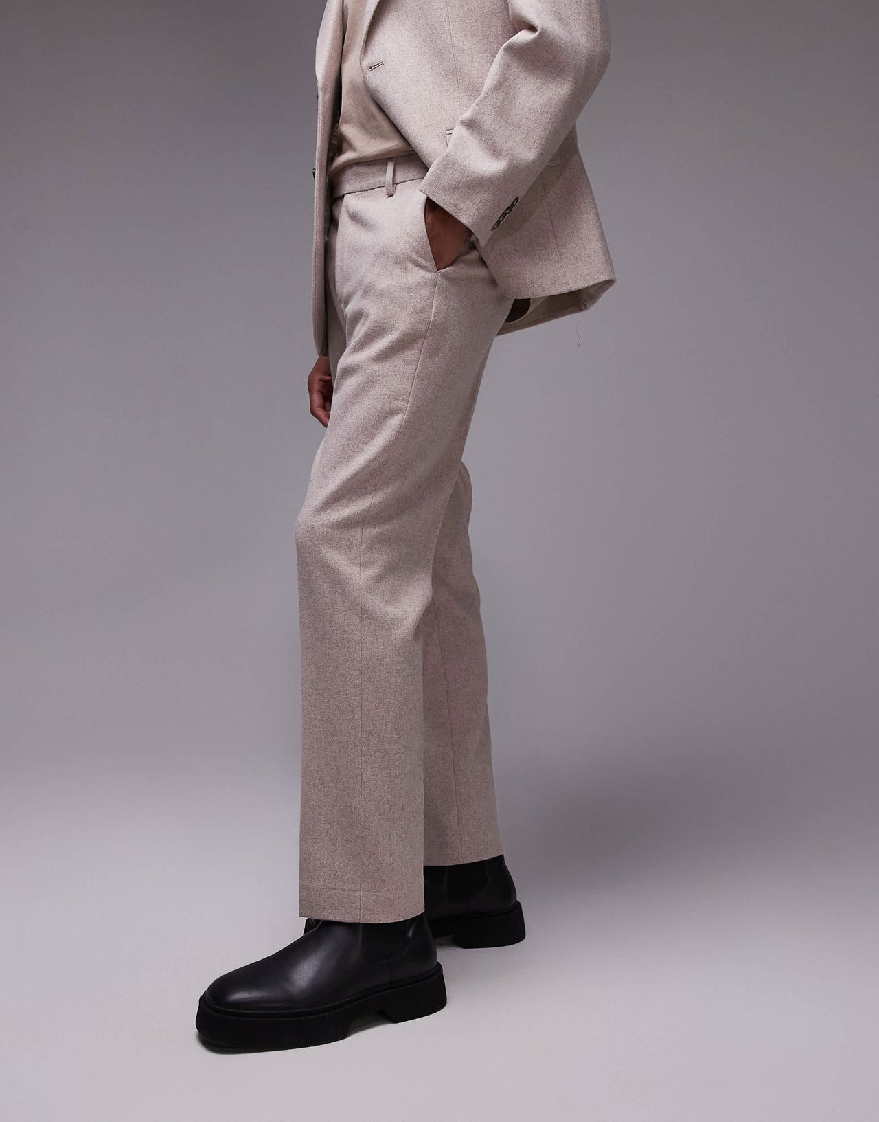 Topman premium slim wool mix suit trouser in stone
