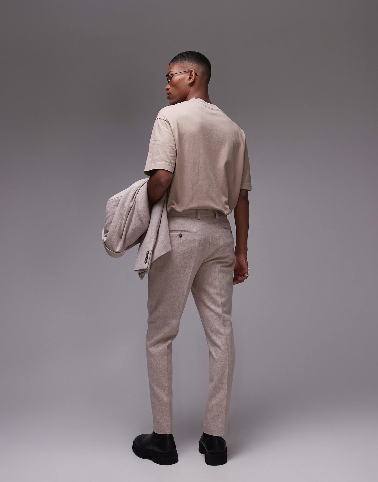 Topman premium slim wool mix suit trouser in stone