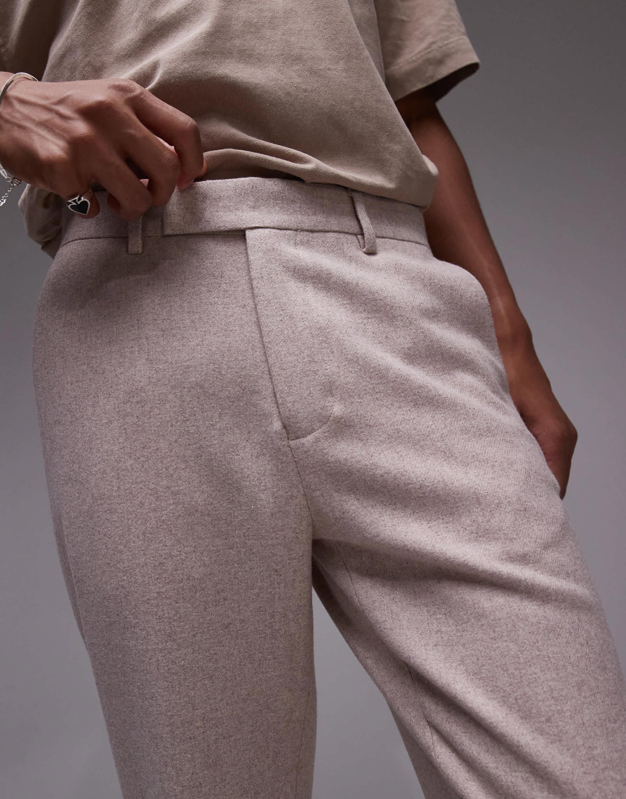 Topman premium slim wool mix suit trouser in stone