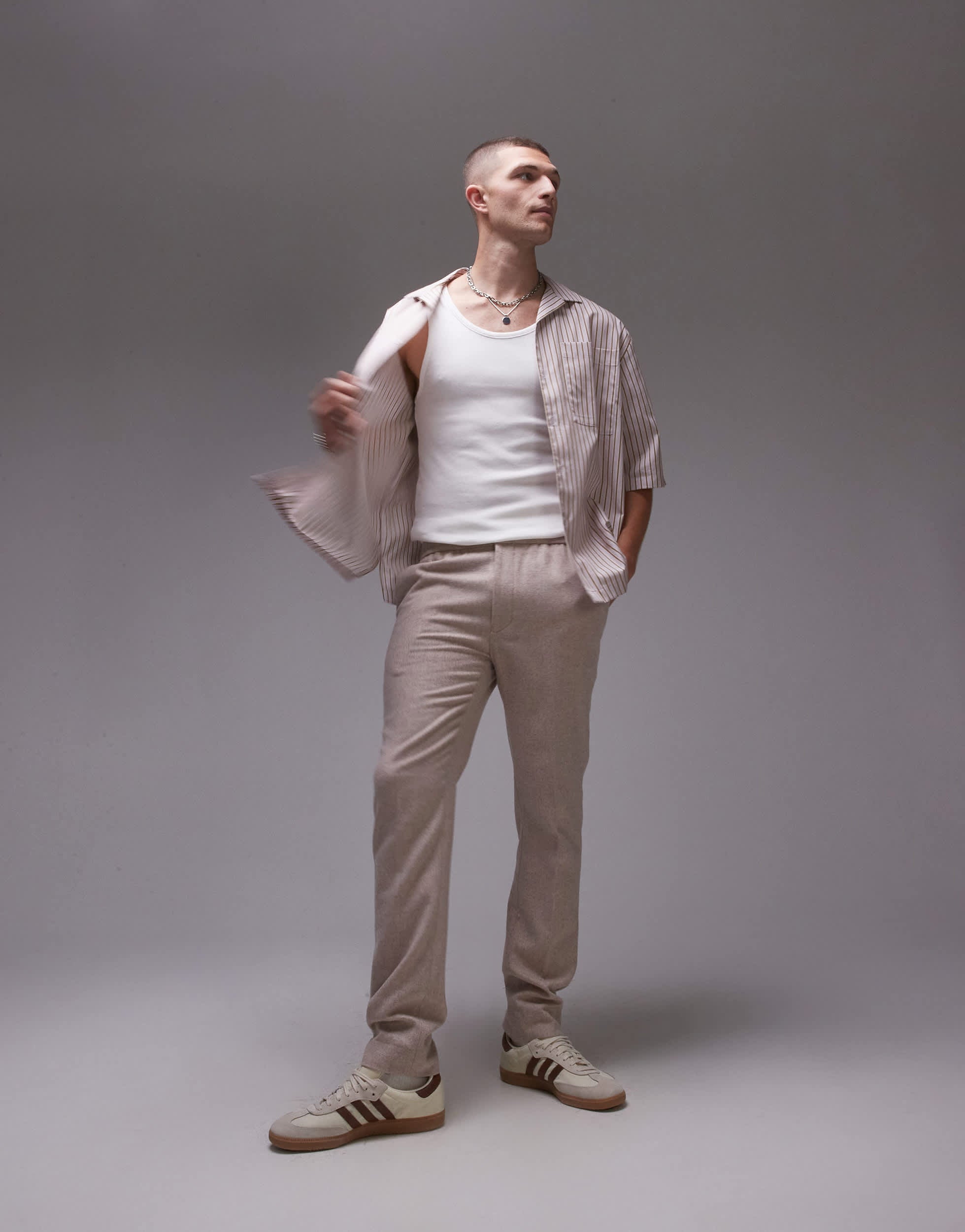 Topman premiumn skinny wool mix jogger suit trouser in stone