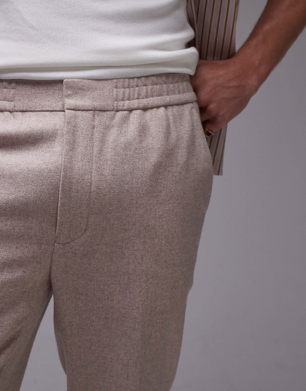 Topman premiumn skinny wool mix jogger suit trouser in stone