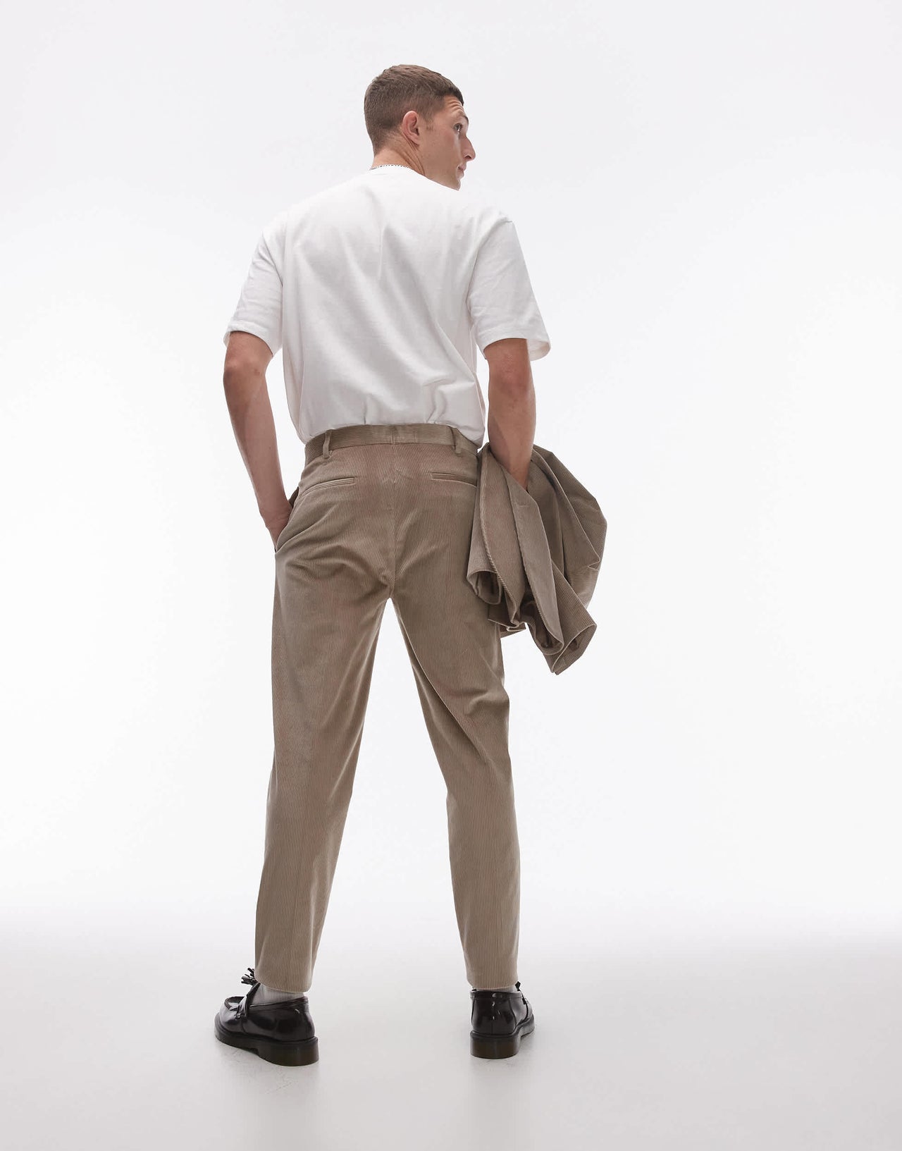 Topman tapered cord trousers in stone