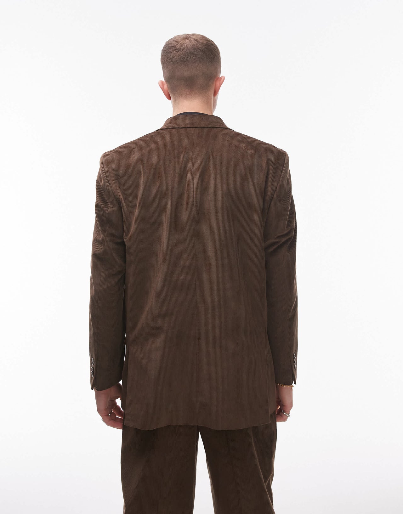 Topman oversized double breasted cord suit jacket in brown