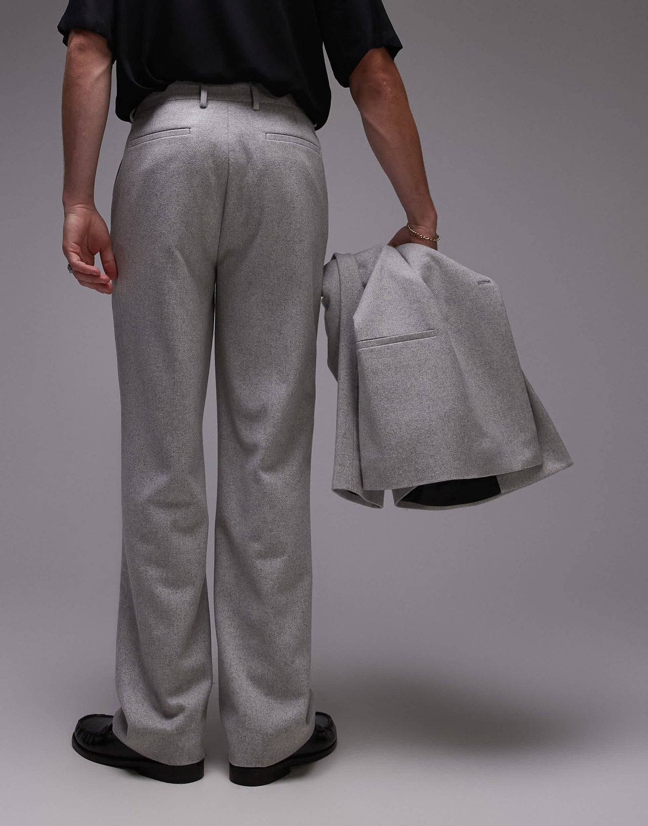 Topman premium wool mix highwaist relaxed suit trouser in light grey