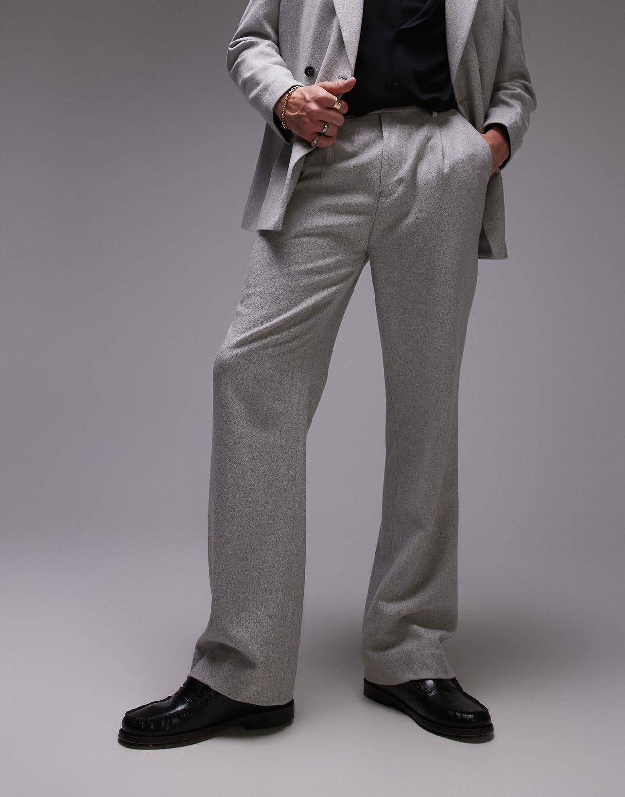 Topman premium wool mix highwaist relaxed suit trouser in light grey