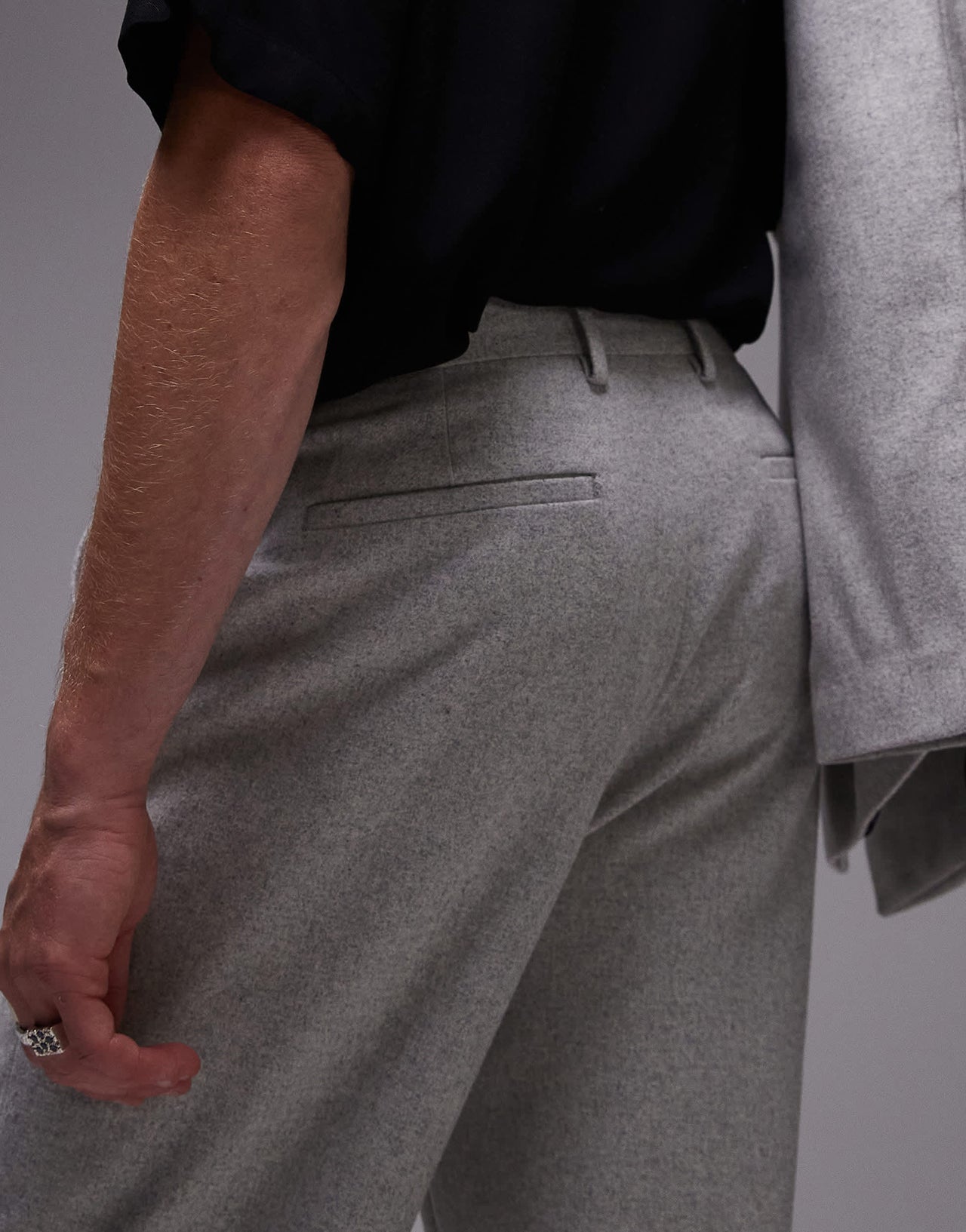 Topman premium wool mix highwaist relaxed suit trouser in light grey