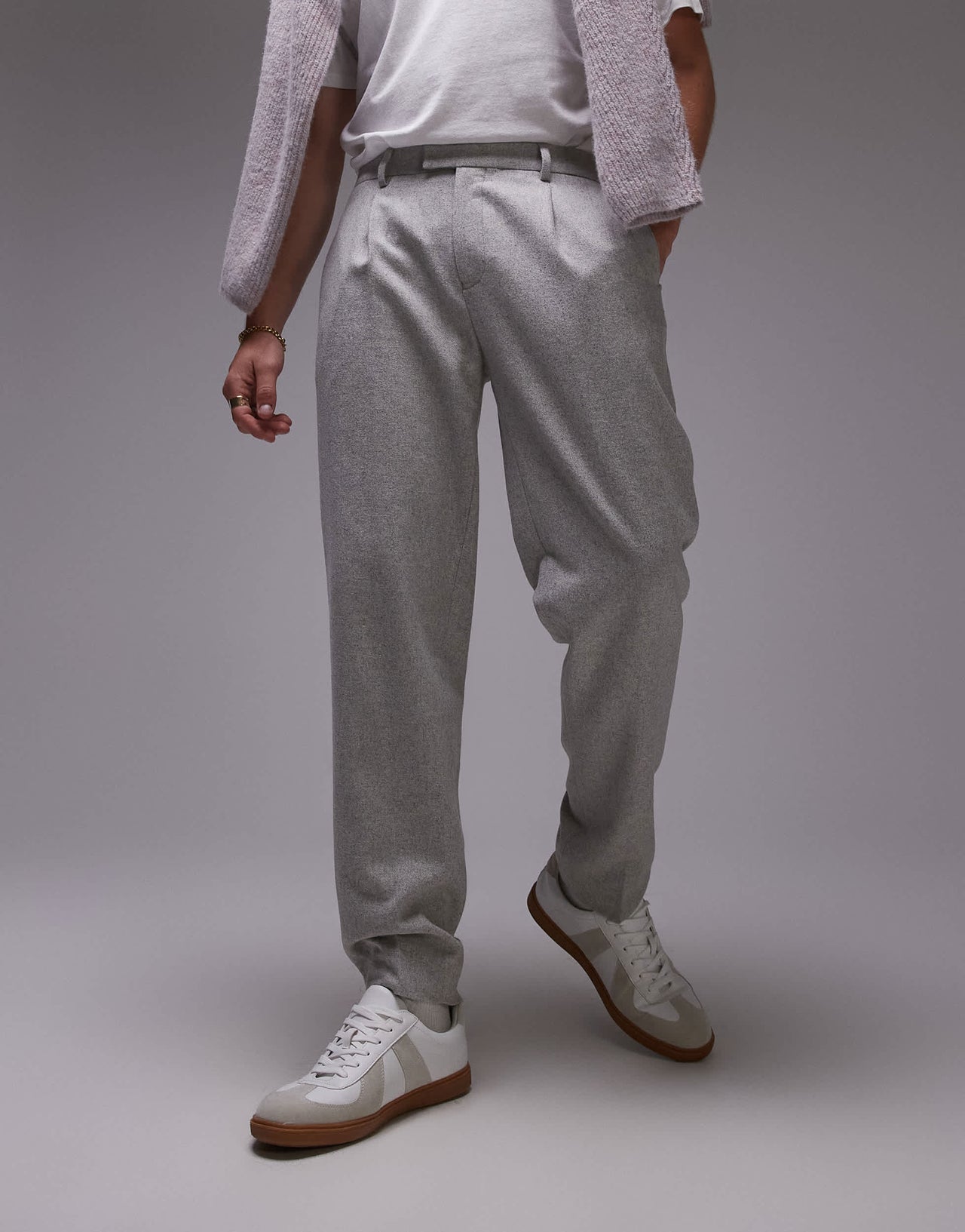 Topman premium wool mix taper suit trouser in light grey