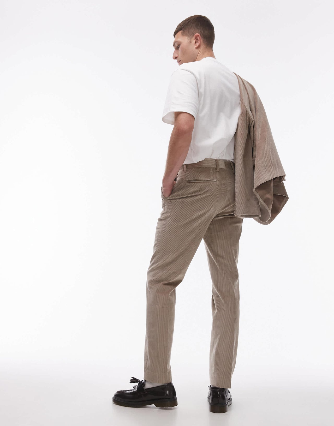 Topman slim cord suit trouser in stone