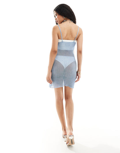 ASOS DESIGN Petite knitted metallic mini dress in blue