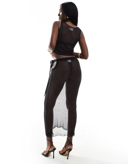 ASOS DESIGN knitted metallic midaxi skirt co-ord in black