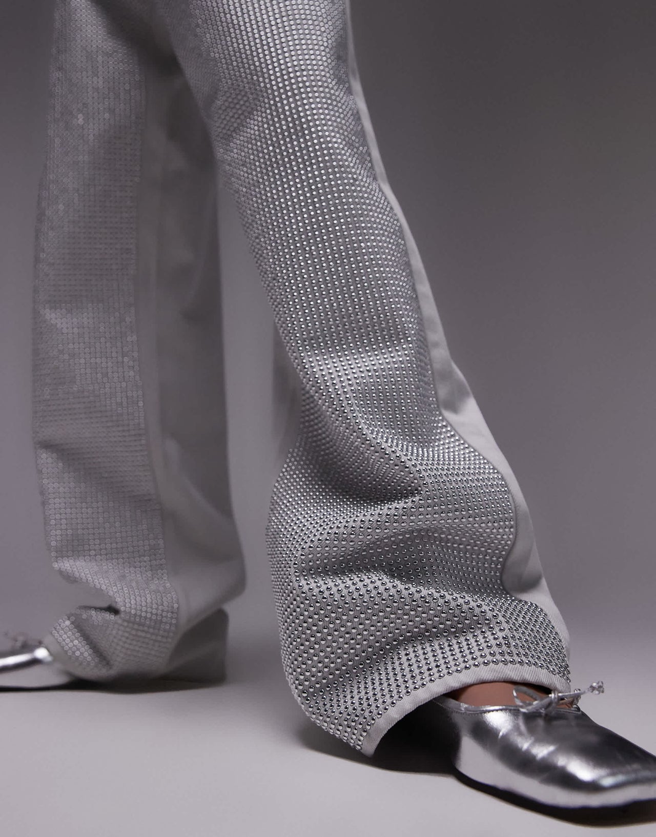 Topshop Column mid rise silver studded jeans in bone white