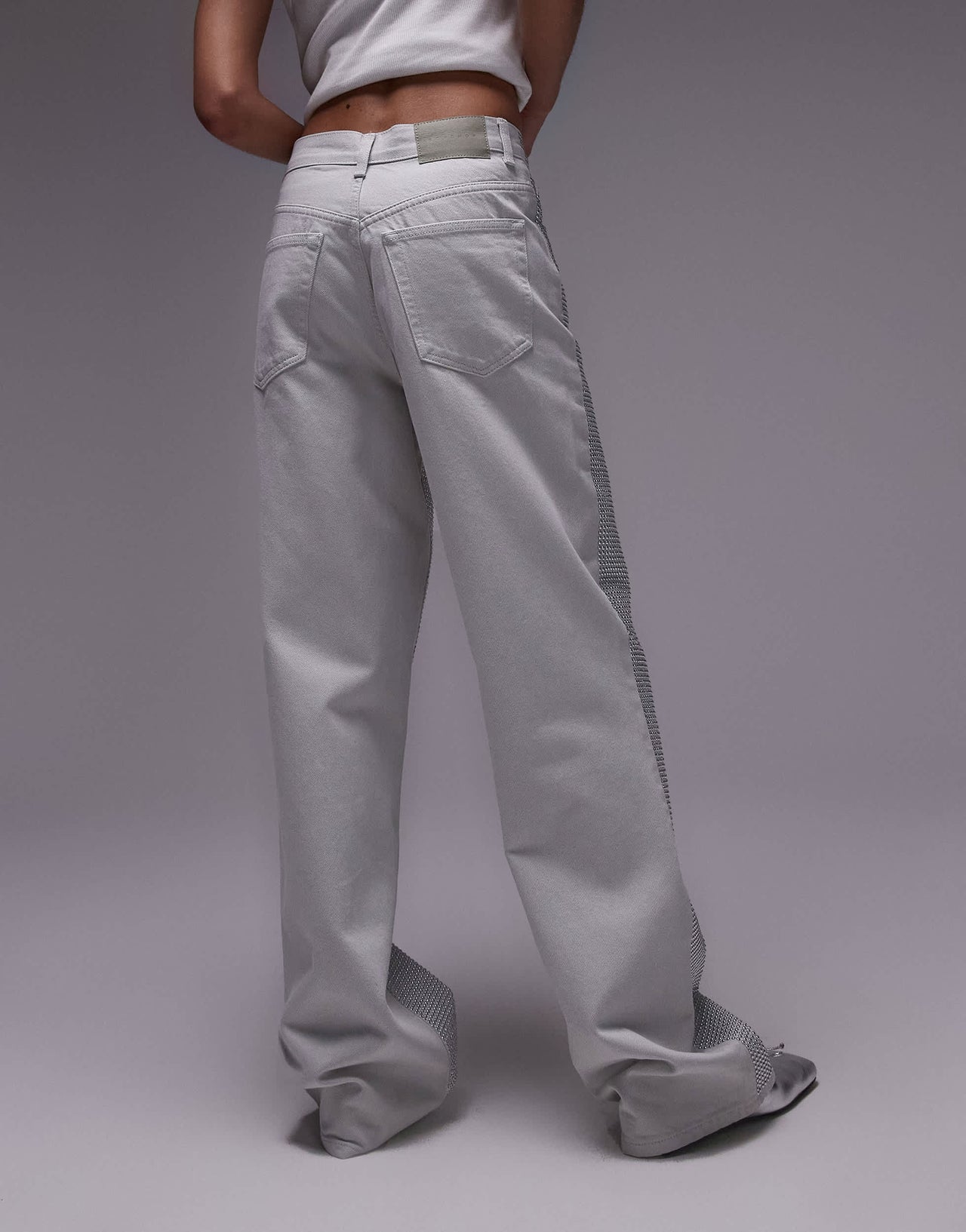 Topshop Column mid rise silver studded jeans in bone white