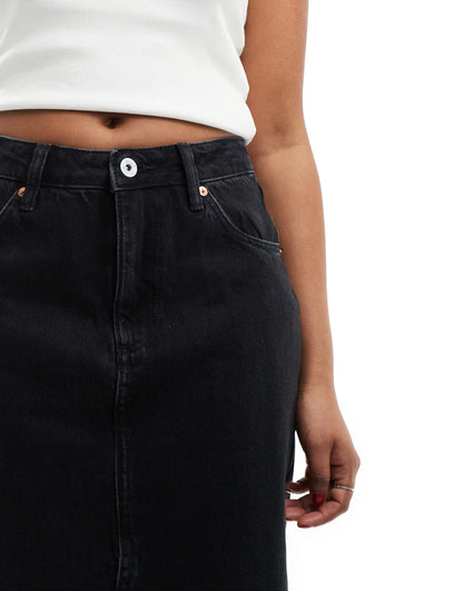 River Island split front denim maxi skirt in black