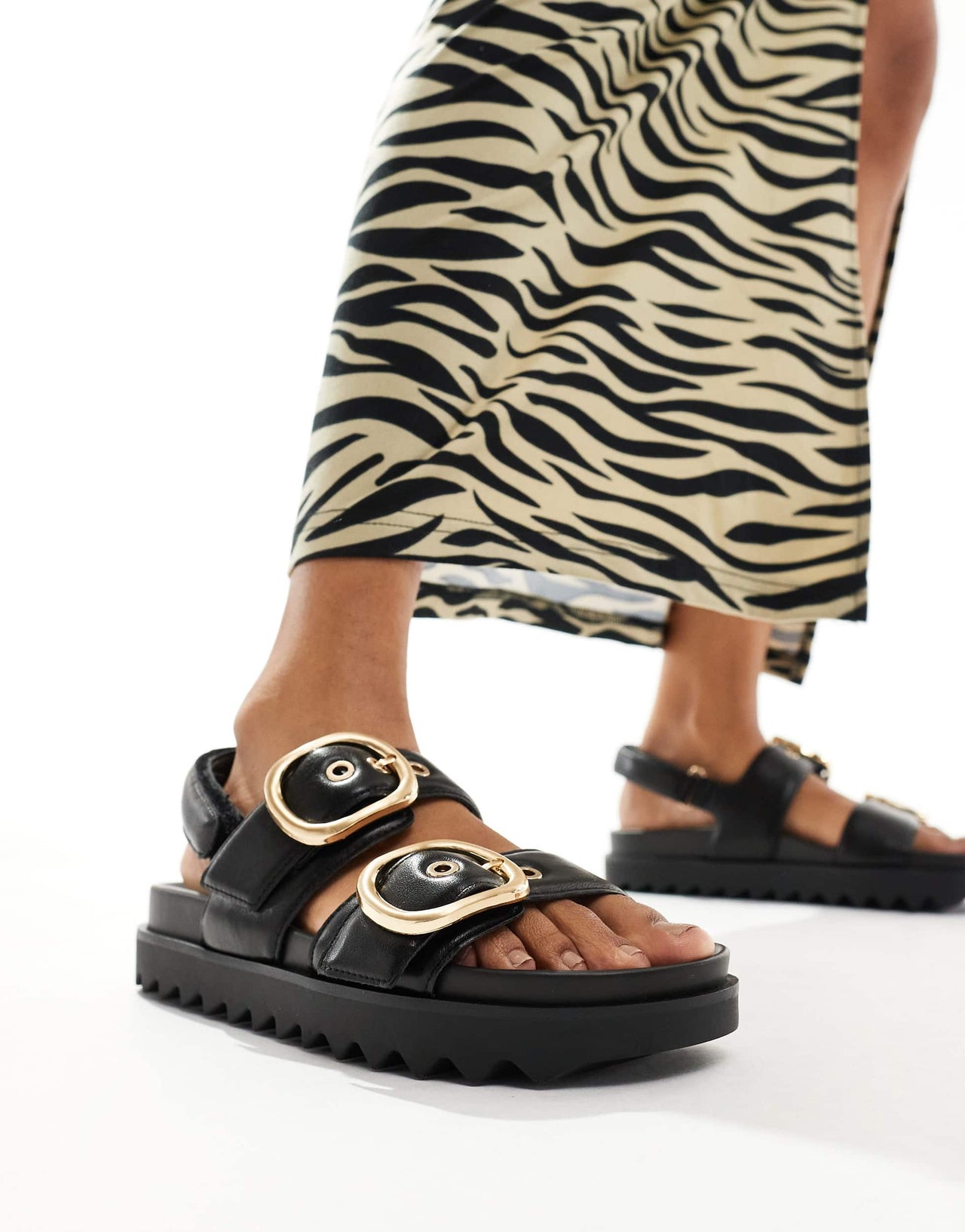 Stradivarius wide fit buckle sandal in black