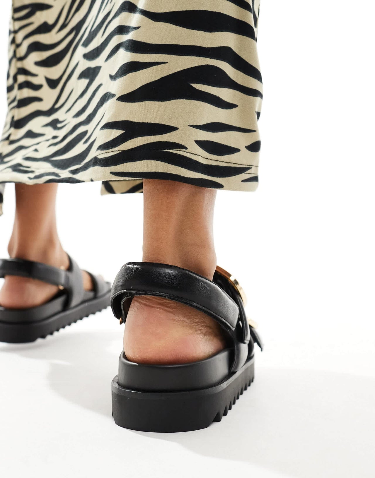 Stradivarius wide fit buckle sandal in black