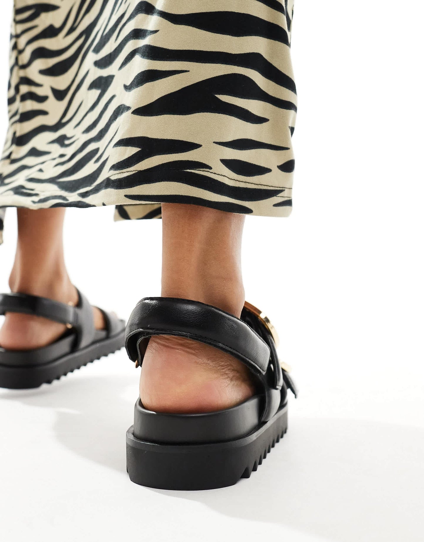 Stradivarius wide fit buckle sandal in black