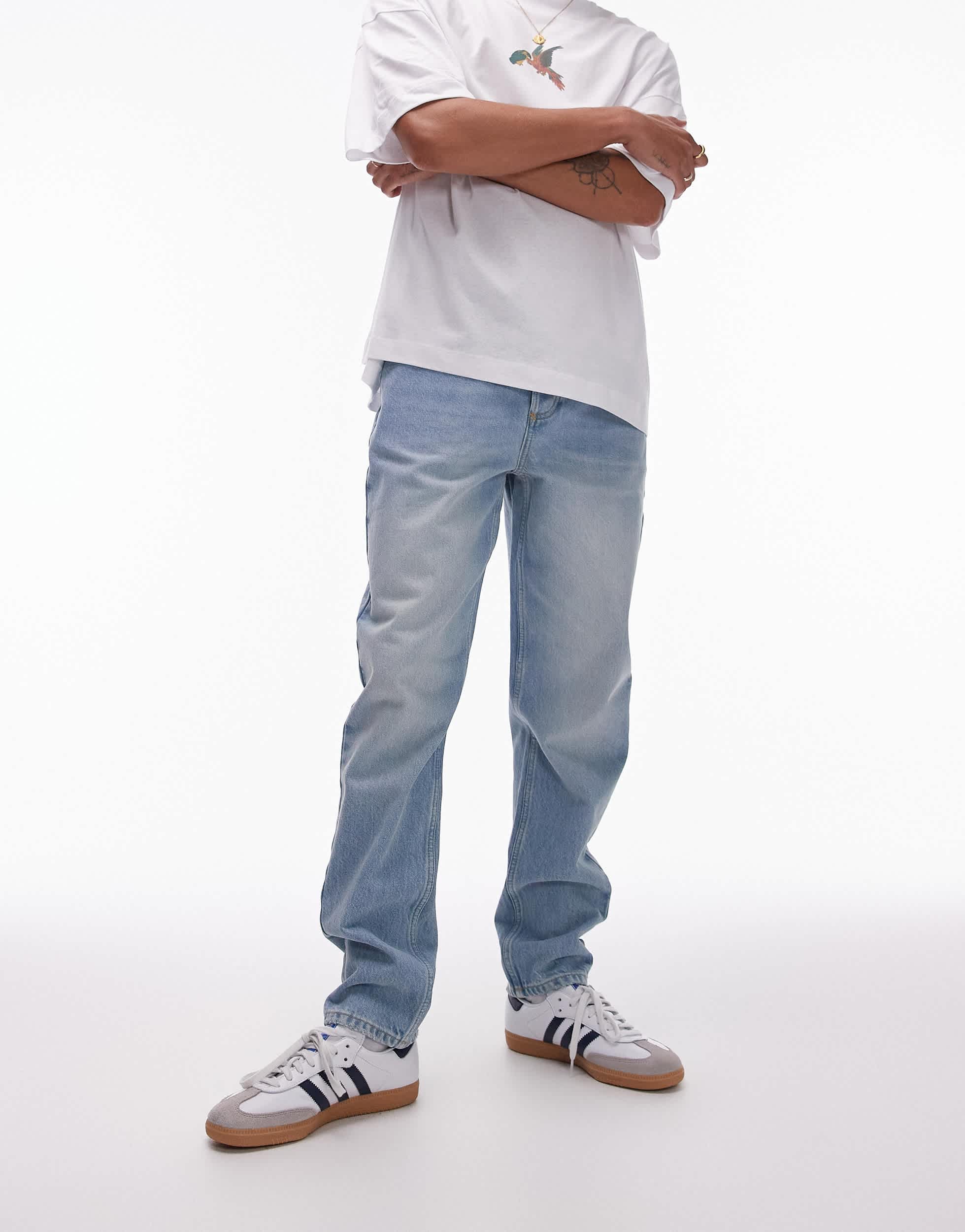 Topman taper jeans in summer light wash tinted blue