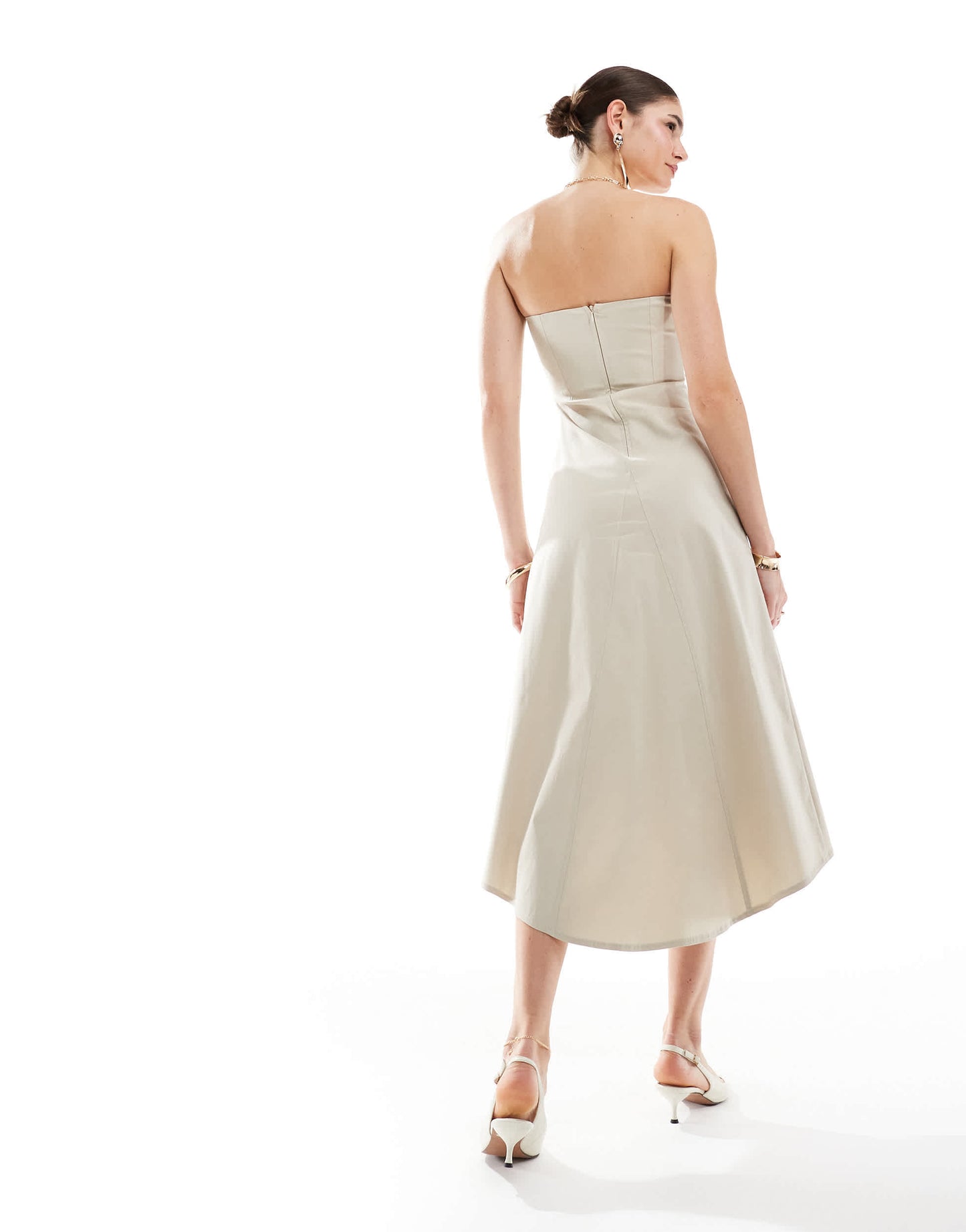 ASOS DESIGN bengaline bandeau knee length dress in pebble