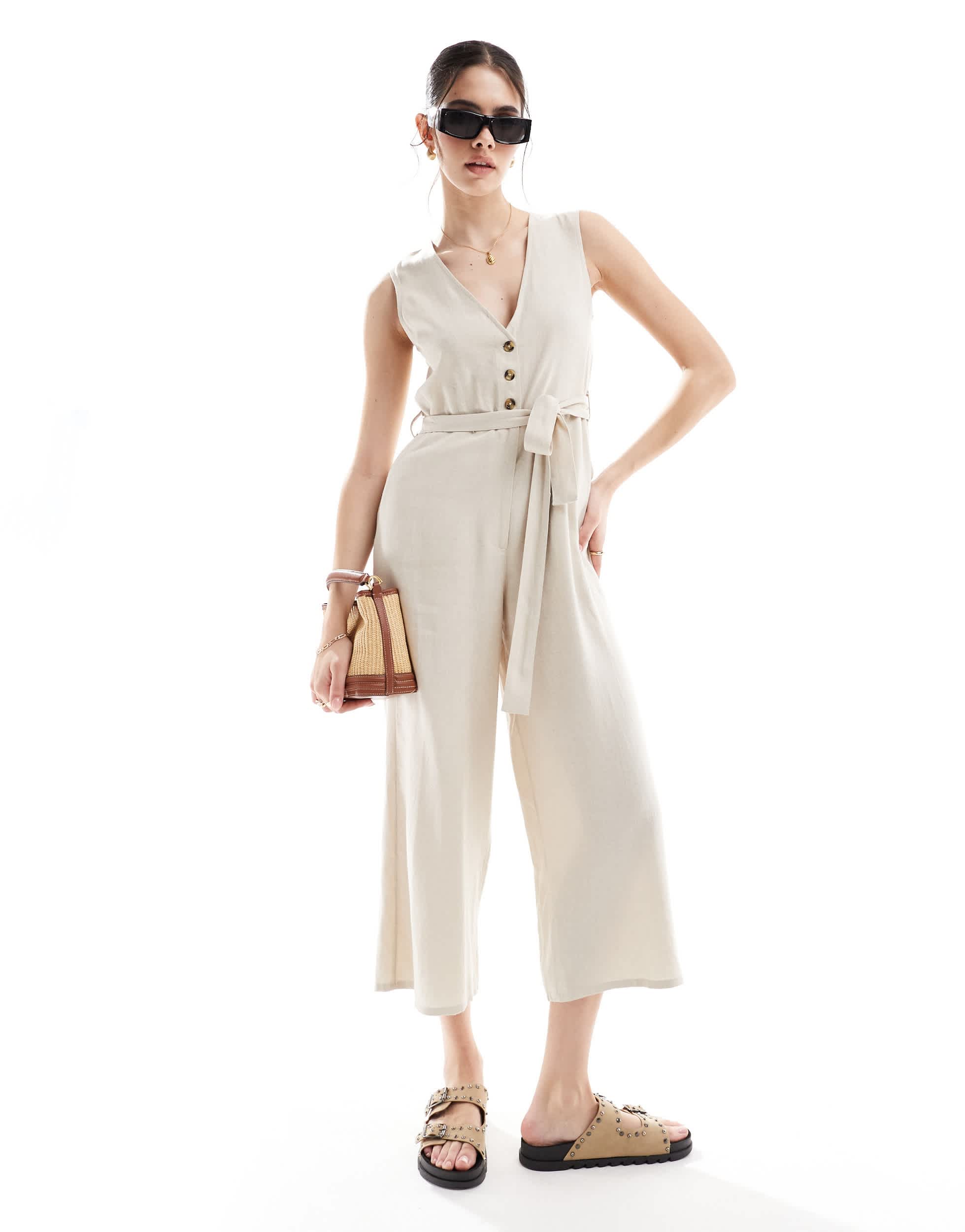 Threadbare Sample Threadbare Isabella linen blend jumpsuit in off white – ASOS Sample Sale