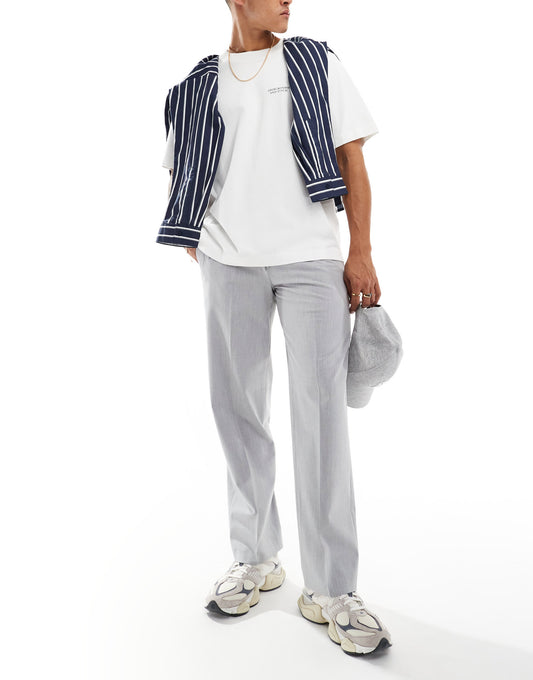 Selected loose fit pleated trousers in grey melange